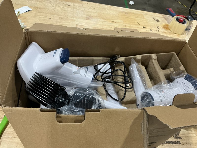 Condition photo showing As Is for oneisall dog vacuum & dryer for shedding grooming, 8 in 1 dog grooming kit with metal blade pet clippers, adjustable speed and temperature control blower