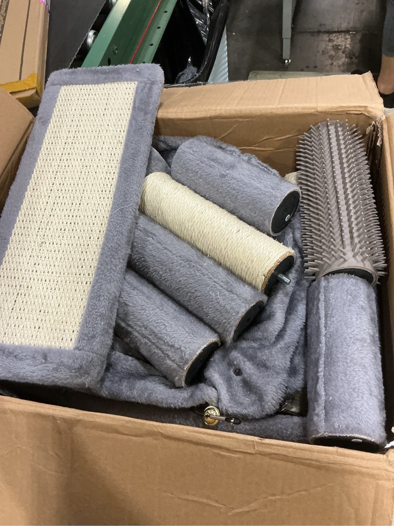 Condition photo showing As Is for feandrea cat tree, 81.1-inch large cat tower with 13 scratching posts, 2 perches, 2 caves, basket, hammock, pompoms, multi-level plush cat condo for indoor cats, light gray upct190w01 xxl (23.6 x 19.7 x 81.1 inches) light gray