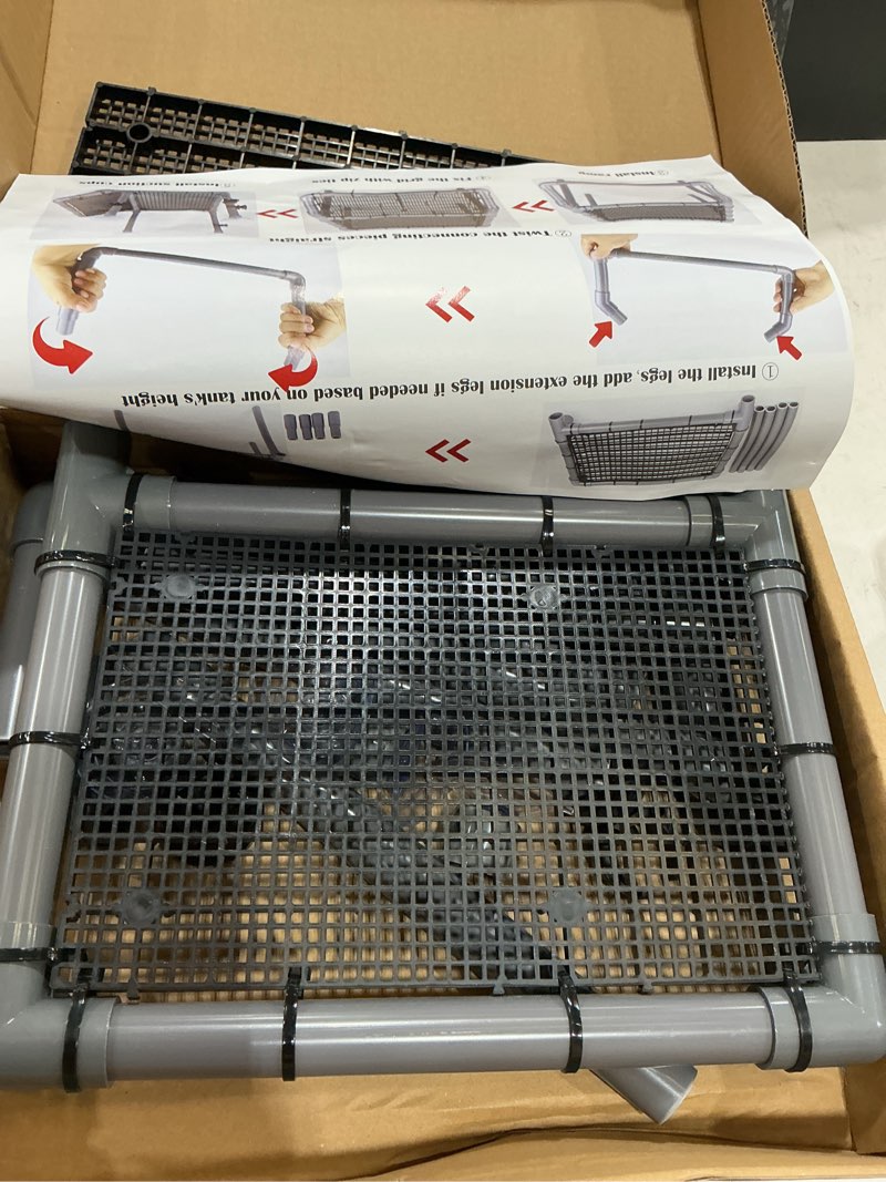 Condition photo showing New/Like New for large turtle basking platform, sturdy standing dock with non-slip ramp, aquatic turtle resting area for 25/29/40/55 gal, gray/black basking platform 10.8" w × 7.7" d