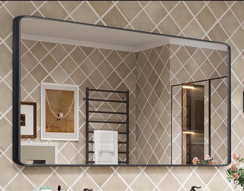 Black Framed Mirrors for Bathroom,48 x 36 Inch Rounded Conner Rectangle Mirror for Wall, Matte Black Vanity Mirror with Tempered Glass,Anti-Rust,Hangs Horizontally or Verticall
