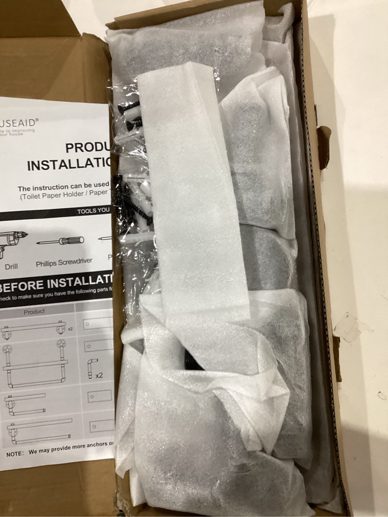 Condition photo showing New/Like New for HouseAid Industrial Pipe Floating Shelves, Rustic Farmhouse Pipe Shelf for Living Room, Bedroom, Bathroom and Kitchen, Wall Mounted, Matte Black (2 Pack)