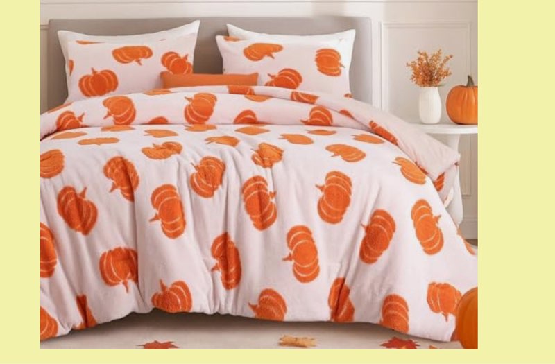 weigelia Burnt Orange Comforter Set 3 Pieces Pumpkin Halloween Comforter Full Size Soft Velvet Light