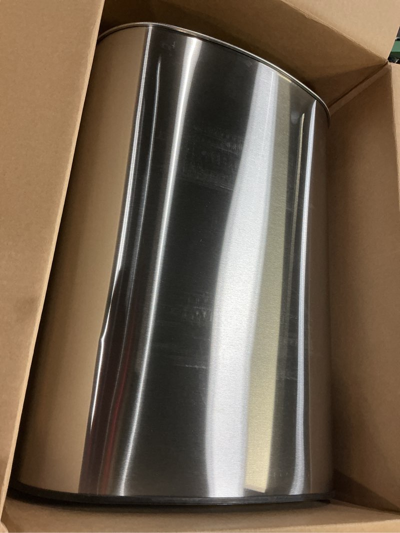 Condition photo showing As Is for BestOffice | 13 Gallon Trash Can with Lid | Automatic Touchless Garbage Can | Odor Control | Modern Oval Design | Easy to Clean | Stainless Steel | Fits Any Kitchen, Bathroom, Office or Home Stainless Steel Stainless Steel