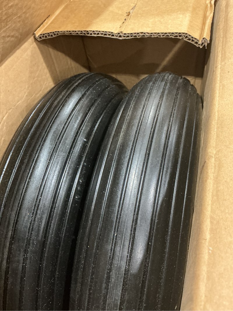 Condition photo showing Good Condition for 2-pack of 4.80/4.00-8" flat free tire on wheel,16"universal solid wheel barrel tire,3"-6"center hub with 5/8" or 3/4” ball bearing,steel rim,ribbed tread,for wheelbarrows,garden and utility carts
