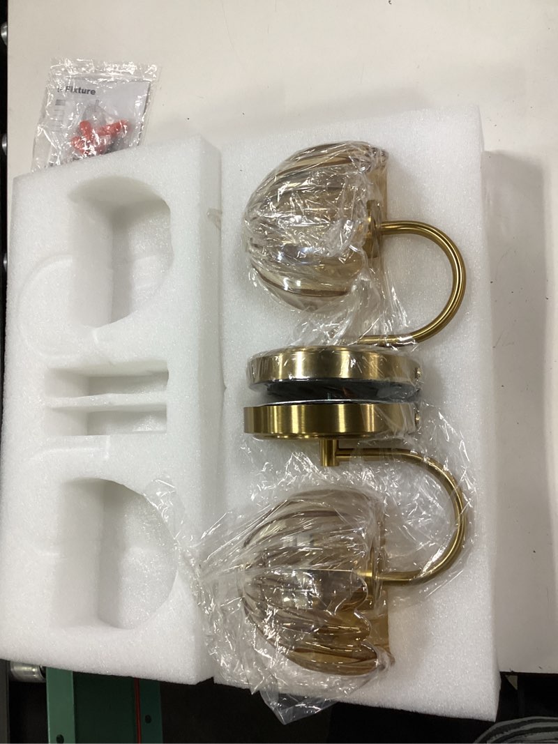 Condition photo showing New/Like New for 2-pack brushed gold bathroom vanity light, single-head wall sconce with ribbed amber tulip glass shade, vintage bathroom light fixtures for bedroom, hallway & bedside (bulbs not included) brushed gold - tulip amber 1-light