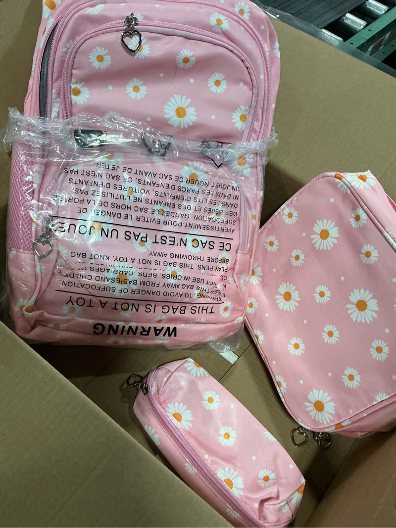 Condition photo showing Good Condition for Daisy Kids Backpack for Girls, Multi Pocket School Bags with Lunch Box for Elementary, Teen Girls Bookbag Set Daisy Pink