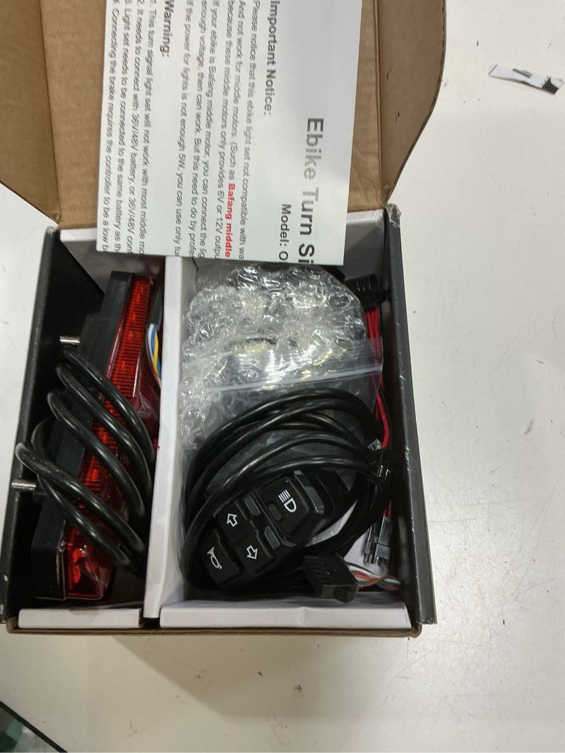 Condition photo showing Good Condition for 36v 48v ebike light kit, electric bike headlight with horn, ebike tail light with turn signal, fits rear rack mount 50mm 80mm, not compatible with waterproof connector (taillight with brake light)