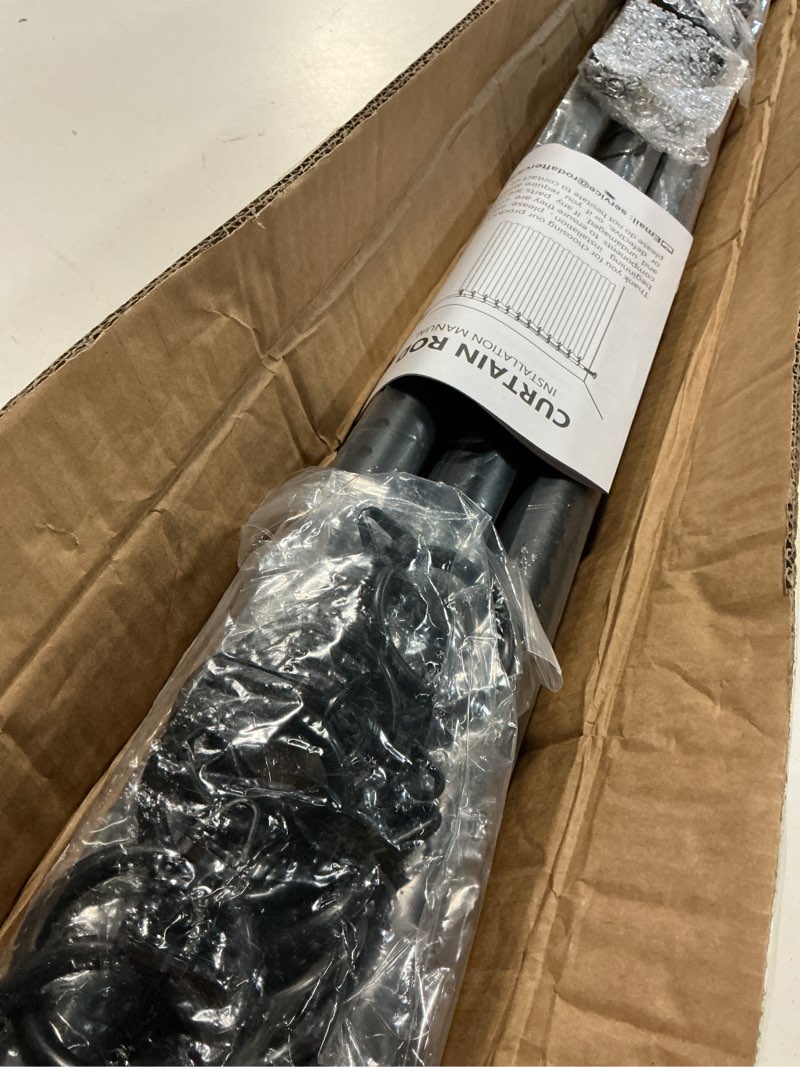 Condition photo showing Good Condition for tension curtain rod 51-128 in (4-10ft), long curtain rods no drilling for windows, heavy duty outdoor curtain rod for patio renter friendly, adjustable tension rod diameter 1.26 in, black 51-128 inches black