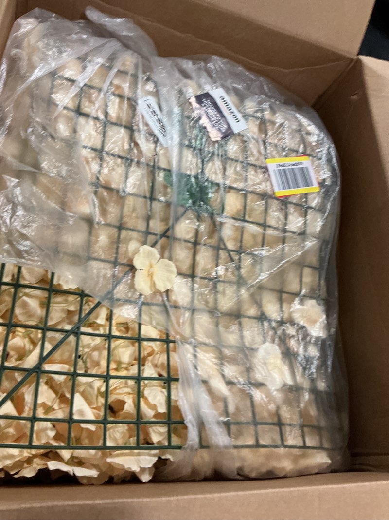 Condition photo showing Good Condition for Flower Wall Panel Floral Backdrop - 12 Pcs Flower Wall Backdrop Decor, 3D Artificial Plants for Wall, Silk Faux Hydrangea Floral for Wedding, Party, Nursery, Bridal Shower E.