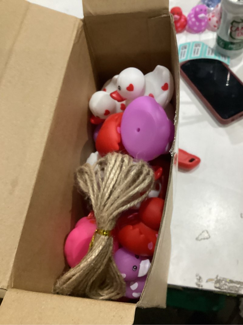 Condition photo showing As Is for Jerify 48 Pcs 2 Inch Valentines Ducks for Kids Classroom Exchange Gifts Valentine's Day Rubber Ducks with Gifts Cards Mini Heart Rubber Duckies Valentines Party Favors Toys, 6 Styles (Pastel) 48 Unique