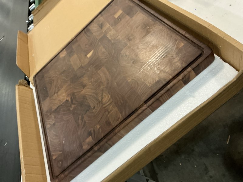 Condition photo showing Good Condition for 18 x 18 Inches Square Walnut Wood Butcher Block Cutting Board for Kitchen, Wooden Chopping Board with Juice Grooves, Inner Handles 18"L x 18"W