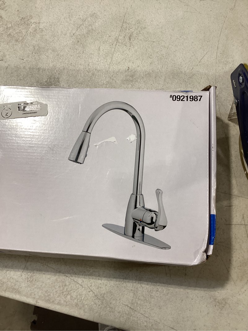 project source tucker chrome 1-handle deck-mount pull-down handle kitchen faucet