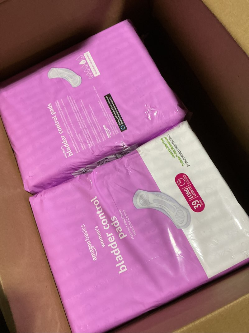 Condition photo showing Good Condition for Amazon Basics Incontinence Pads for Women Long, Bladder Control, Postpartum, Maximum Absorbency, Unscented, 78 Count (2 Packs of 39) Maximum (78 Count) 78