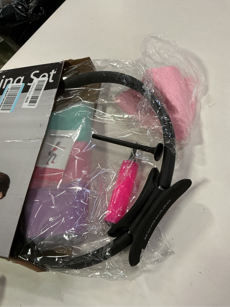 Condition photo showing New/Like New for Pilates Ring Set, 15" Pilates Ring, Mini Ball, 3 Resistance Bands & Pump Kit, Home Workout Kit for Toning Arms, Thighs & Core Black