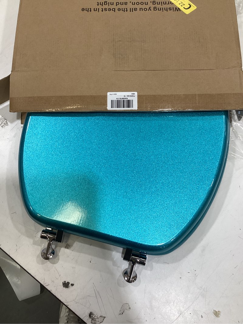 Condition photo showing Good Condition for elongated toilet seat wood toilet seat prevent shifting with zinc alloy hinges american standard size toilet seat easy to install also easy to clean(elongated,sparkling sapphire blue) elongated sapphire blue