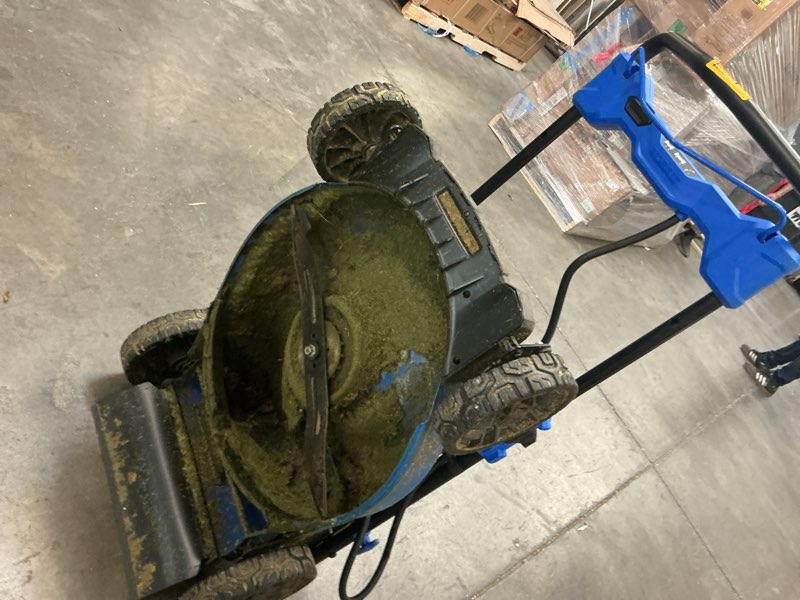 Condition photo showing As Is for kobalt 40v cordless electric lawn mower