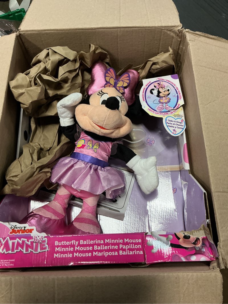 Condition photo showing Good Condition for just play minnie disney junior mouse sing and dance butterfly ballerina lights and sounds plush, sings just like a butterfly, kids toys for ages 3 up