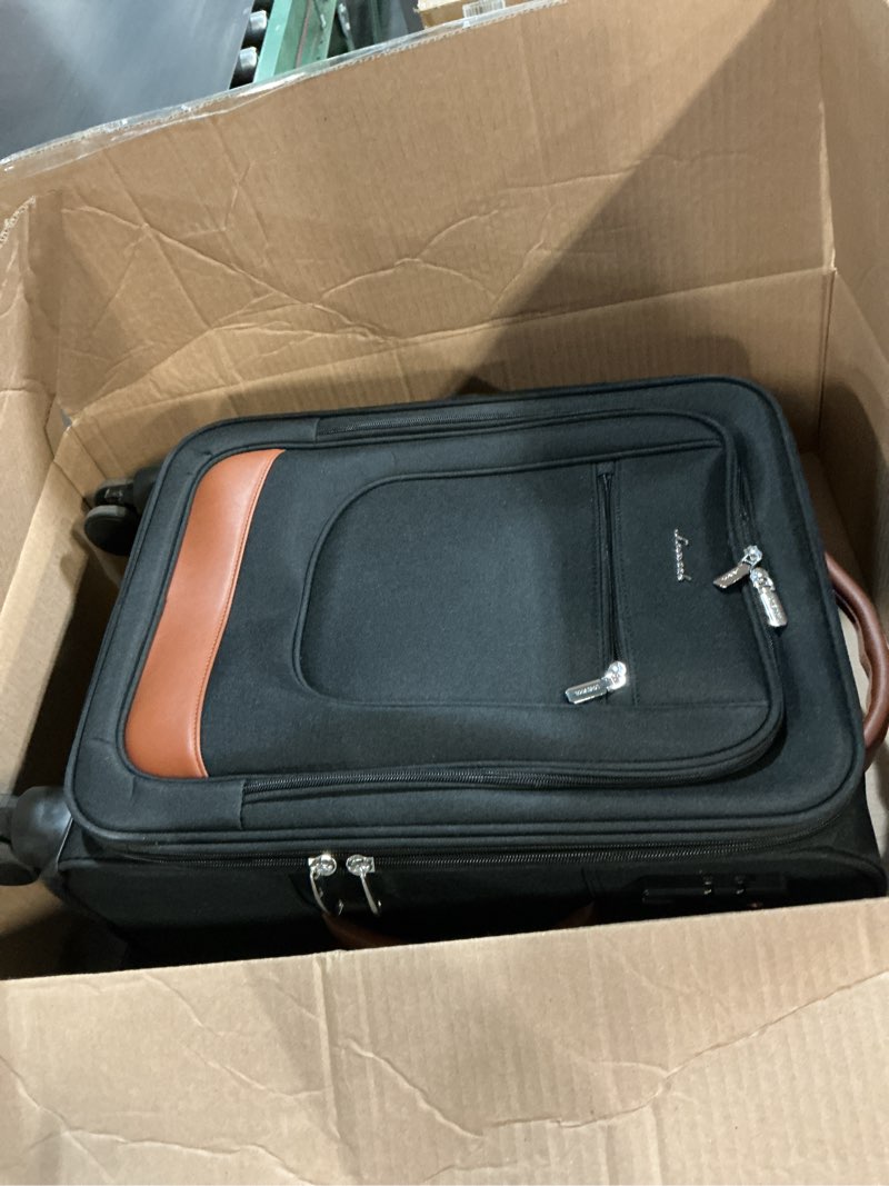 Condition photo showing As Is for lovevook carry on luggage 22x14x9 airline approved, softside suitcase with spinner wheels for men women, 22 inch rolling luggage with tsa lock multiple compartments for travel business trip black carry-on 20-inch