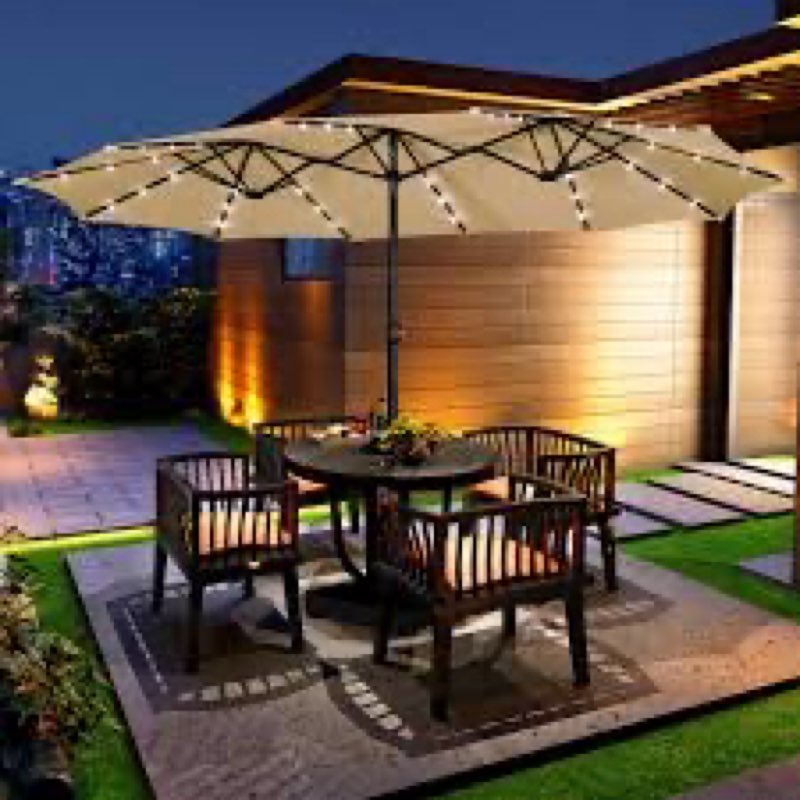 15Ft Large Double Umbrella With Solar Lights