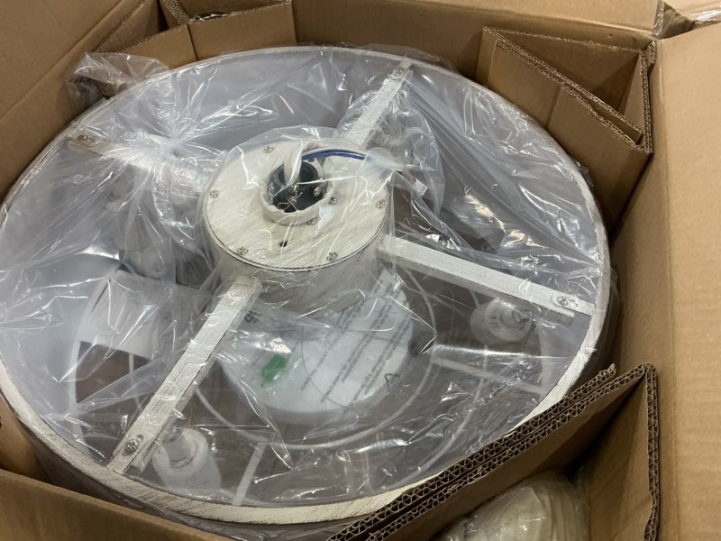 Condition photo showing Good Condition for Phrylix White Fandelier Ceiling Fan with Light, 20" Caged White Chandelier Ceiling Fans with Lights Remote Control, Fabric Mid-Century Modern with 6 Speeds for Bedroom, Nursery, Living Room.
