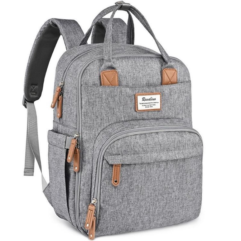ruvalino large diaper bag backpack, multifunction baby changing travel bag with insulated pockets, waterproof backpack for moms & dads - gray