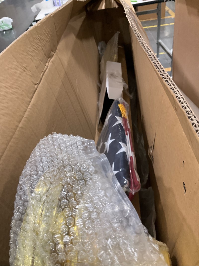 Condition photo showing Good Condition for XIFAN Deluxe 7 FT Indoor American Flag and Pole Set - Solid Oak Pole, Metal Eagle Topper, Gold Fringed US Flag, Base Stand, Cord Tassel, for Lobby, Office, Auditorium, Conference Room - 7.6 FT Total 7FT