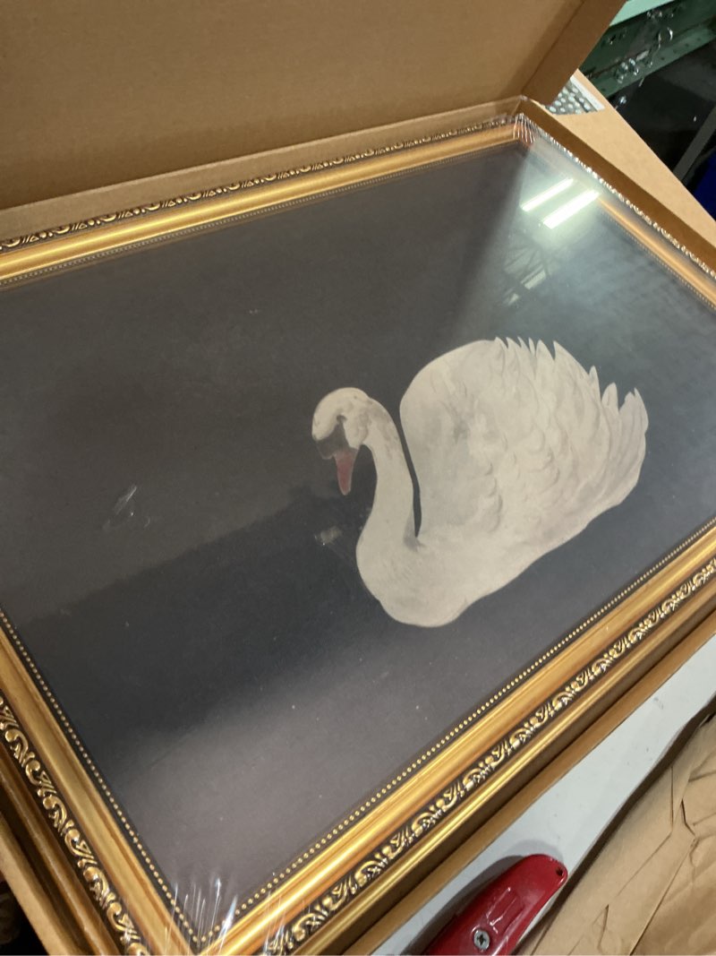 Condition photo showing Good Condition for mrysuart vintage gold framed wall art swan canvas prints rustic farmhouse paintings wall decor animal pictures aesthetic artwork for living room bedroom bathroom 16x24in swan framed 16x24in gold framed