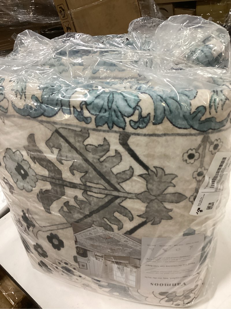 Condition photo showing New/Like New for 8x10 Area Rugs for Living Room, Bedroom - Machine Washable, Non-Slip Bedside Rug, Large Soft Floor Carpet for Office, Dining Room, Farmhouse and Home Decor, Cozy Elegance/Blue 8' x 10' Cozy Elegance / Blue