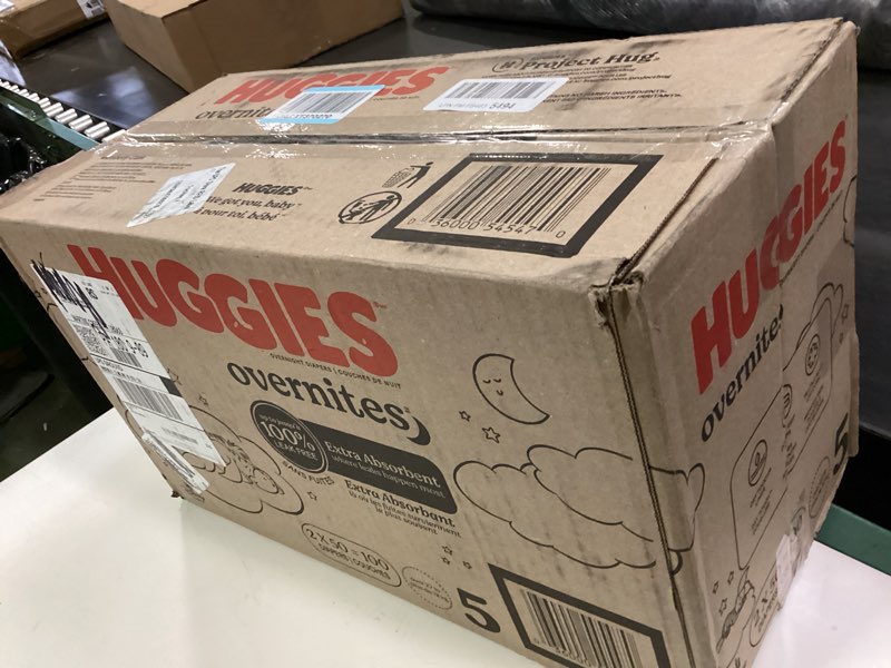 Condition photo showing New/Like New for Huggies Size 5 Overnites Baby Diapers: Overnight Diapers, Size 5 (27+ lbs), 100 Ct (2 Packs of 50), Packaging May Vary Size 5 100