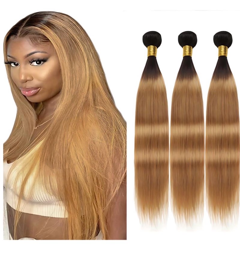 ZCMYVINND Ombre Blonde Bundles Honey Blonde Human Hair Bundles 16 18 20 Inch 1B27 Straight Bundle Bl