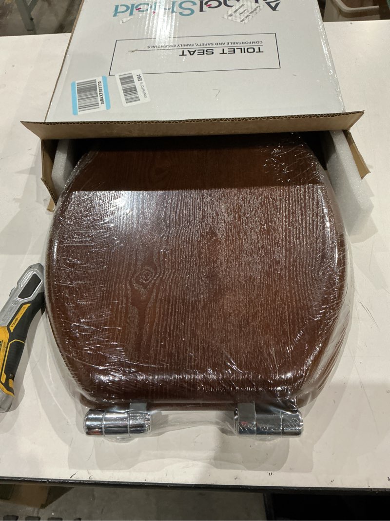 Condition photo showing Good Condition for angel shield elongated wood toilet seat with quiet close,easy clean,quick-release hinges(elongated,dark walnut)