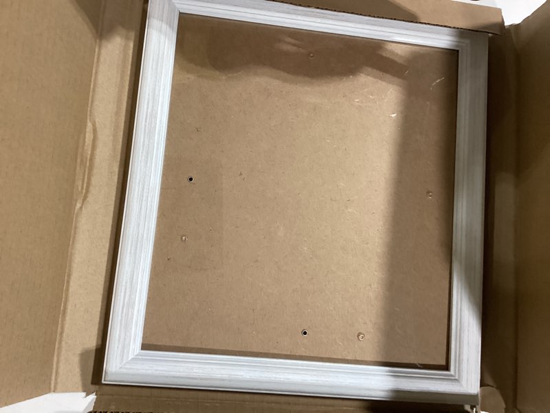 Condition photo showing Good Condition for 9x10 wood frame white, natural woodgrain 10x9in picture frame, rustic wooden 9 x 10 inch gallery photo poster frame with hd plexiglass, horizontal vertical wall mounting tabletop display 1pcs white 9x10