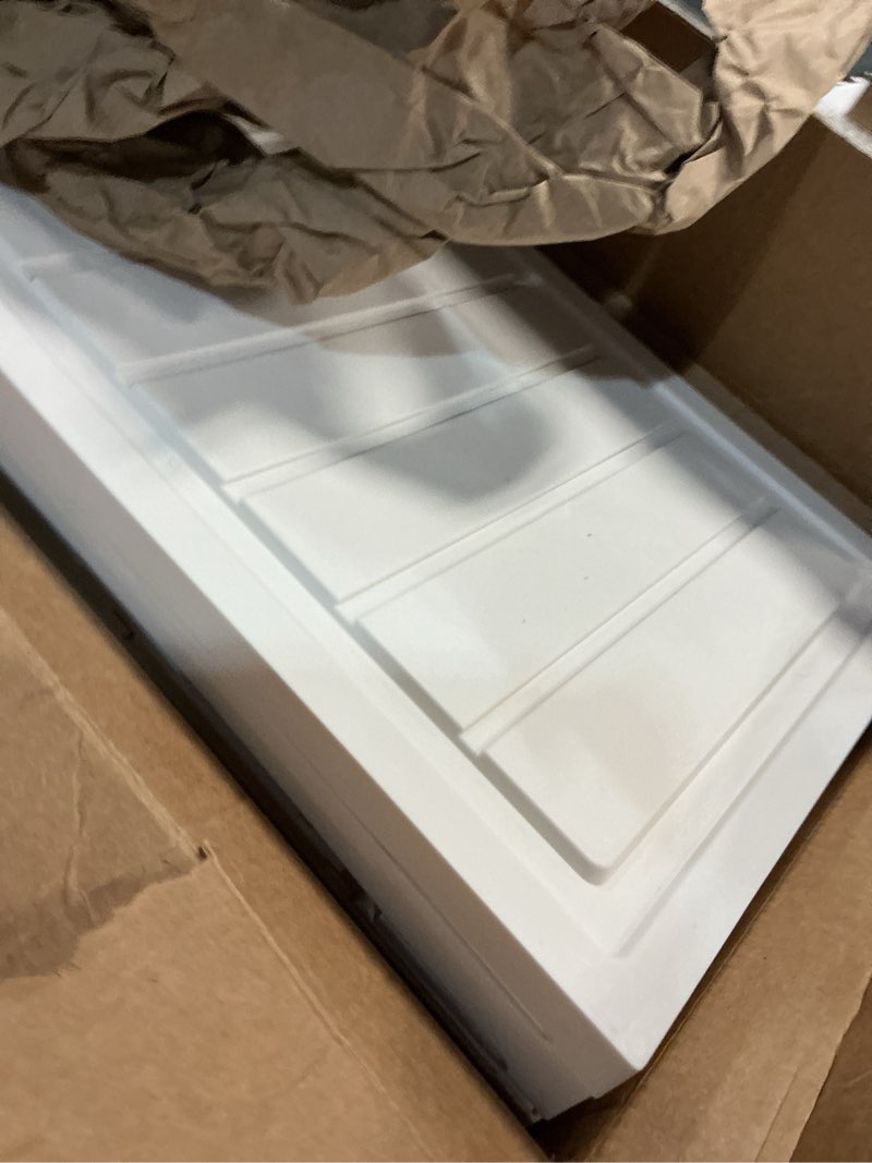 Condition photo showing As Is for foldable shoe organizer storage box, portable extra large folding shoe rack for closet, shoe storage box with magnetic transparent door and wheels, 9 layers 18 grids with 2 big grids 1 white 9 layers-b