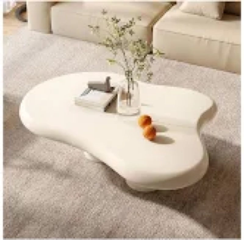 Elodee 47.24 inch Italian light luxury four-legged cloud-shaped coffee table, living room side table coffee table, warm white