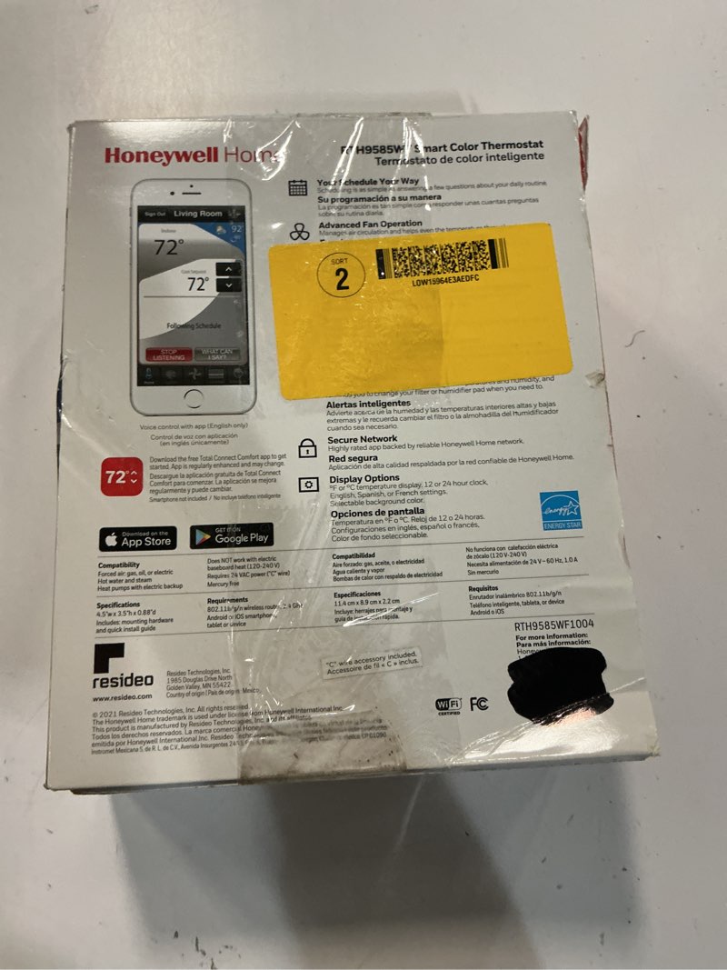 Condition photo showing As Is for honeywell home silver smart compatible thermostat with wi-fi compatibility