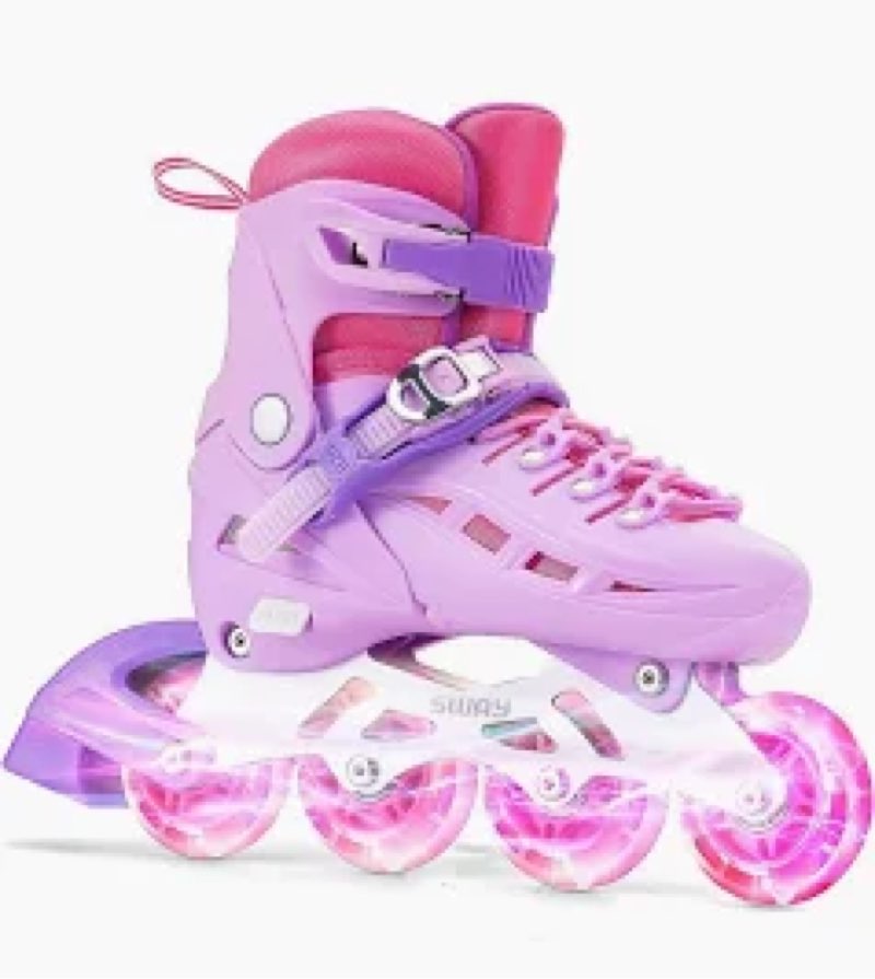 (Size: L)SWAY Inline Skates 4 Size Adjustable for Girls and Boys, All Wheels Light Up, Outdoor Inline Skates for Kids and Youths Age 4-16, Lightweight & Comfortable for Beginner Medium - Big Kid(1-4 US) pink 