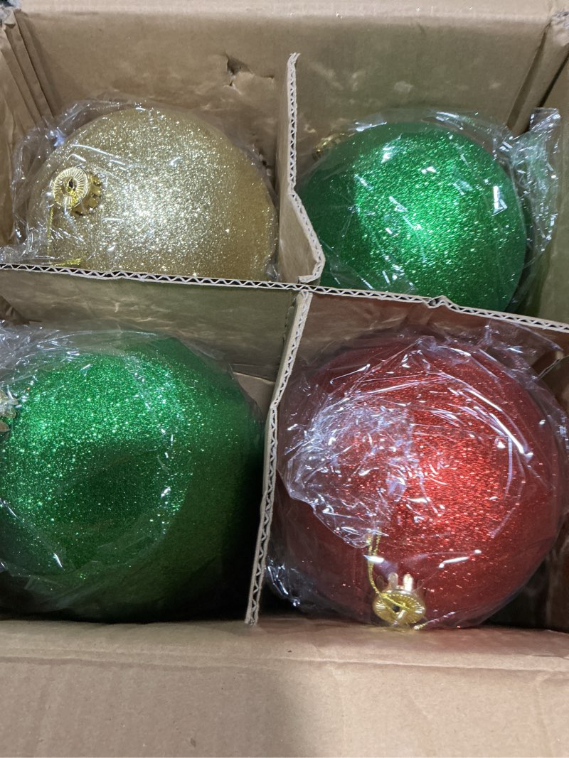 Condition photo showing Good Condition for 8 Pack Large Christmas Ornaments Ball 6 Inch Oversized Jumbo Balls for Christmas Tree Decoration Outdoor - Red Green Gold Glitter Plastic Giant Ornament for Xmas Holiday Party Decor Cute Style