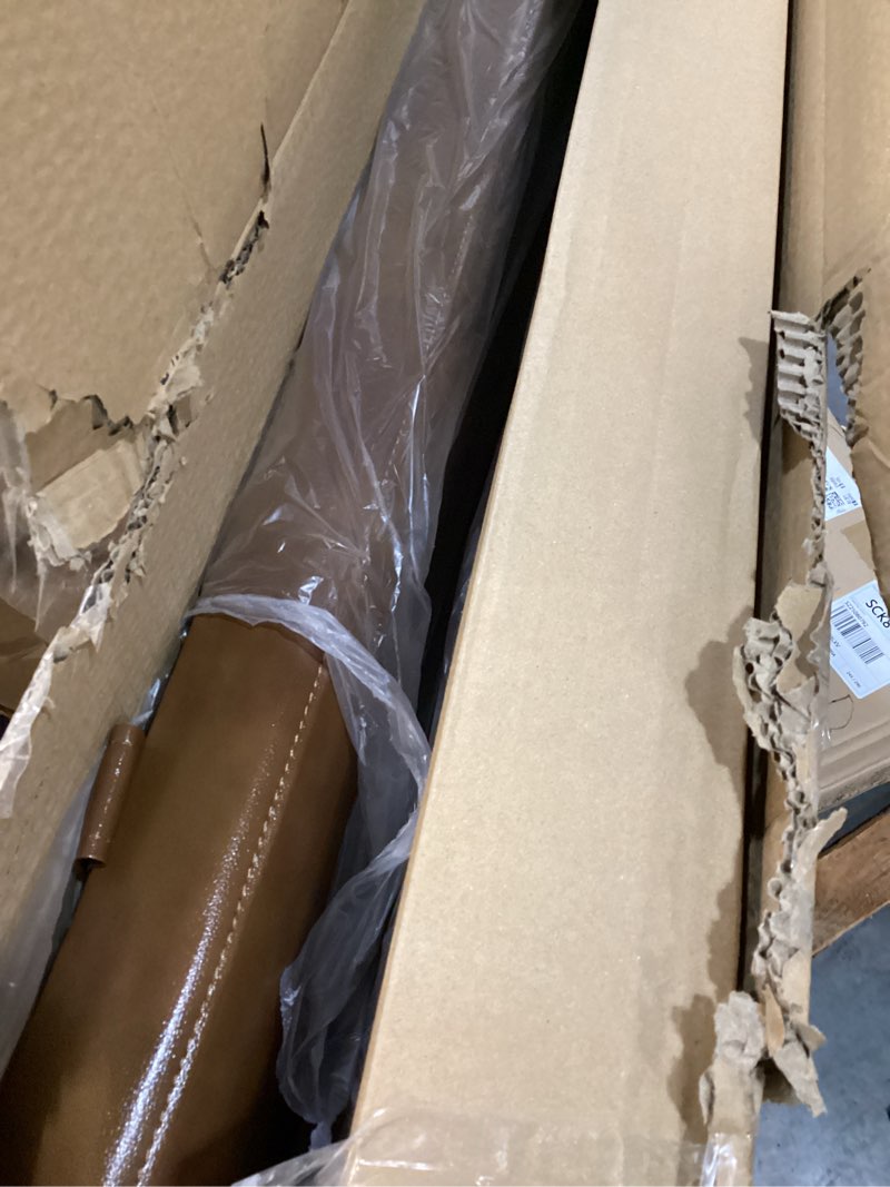 Condition photo showing Good Condition for King Size Bed Headboard Wall Mount PU Leather Head Board Only Brown Hanging Head Boards, Industrial Pipe Modern Bed Backboard for Bedroom(Brown Leather, King) King Brown Leather