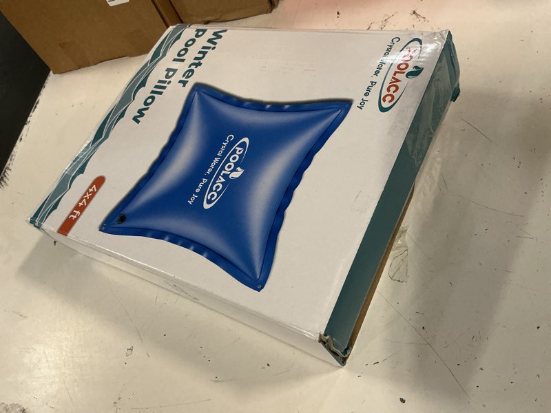 Condition photo showing New/Like New for poolacc pool pillows for above ground pools winterizing, extra durable cold-resistant inflatable pvc air pillow for swimming pool winter protection, winter pool closing kit ice equalizer (4’ x 4’) pillow 4' x 4' (rectangular)