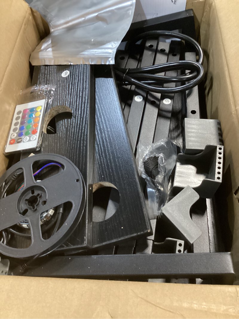Condition photo showing Good Condition for hoobro game console shelf, 4-tier video gaming consoles stand with outlet & rgb light, audio rack tower for turntable, stereo equipment, wooden entertainment storage stand, black bb38udcj01 16.5"l x 10.6"w x 31.8"h black