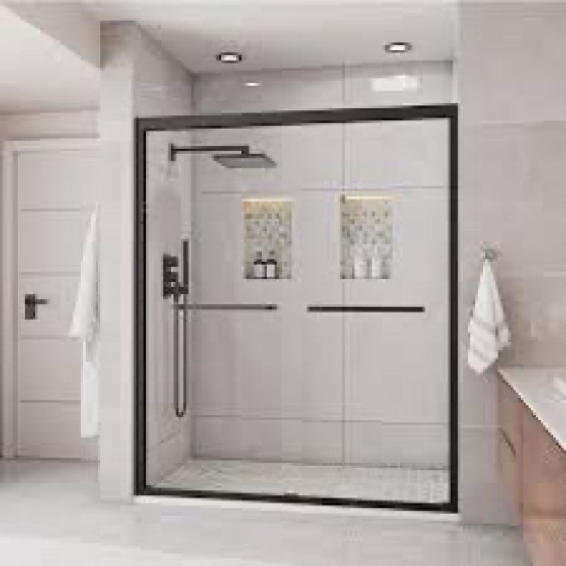 44-48" w x 72 in h double sliding shower door - semi-frameless bypass bathroom door with 1/4 in temp