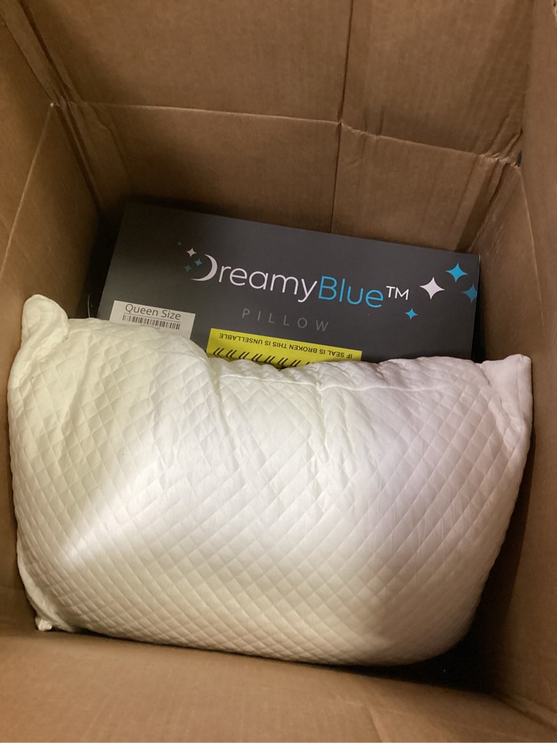 Condition photo showing As Is for DreamyBlue Signature Pillow w/Adjustable Loft • Shredded Memory Foam Fill • Neutral Alignment for Side, Back, and Stomach Sleepers • Washable Bamboo Rayon Cover • CertiPUR-US Certified Foam (Queen) Queen (Pack of 1)