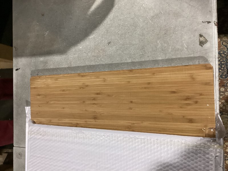 Condition photo showing Good Condition for 24"x18" Bamboo Cutting Boards, XXL Charcuterie Cheese Platter Serving Tray with Handles and Juice Grooves, Solid Structure, Slim, Durable, Reversible 24"L x 18"W Carbonized