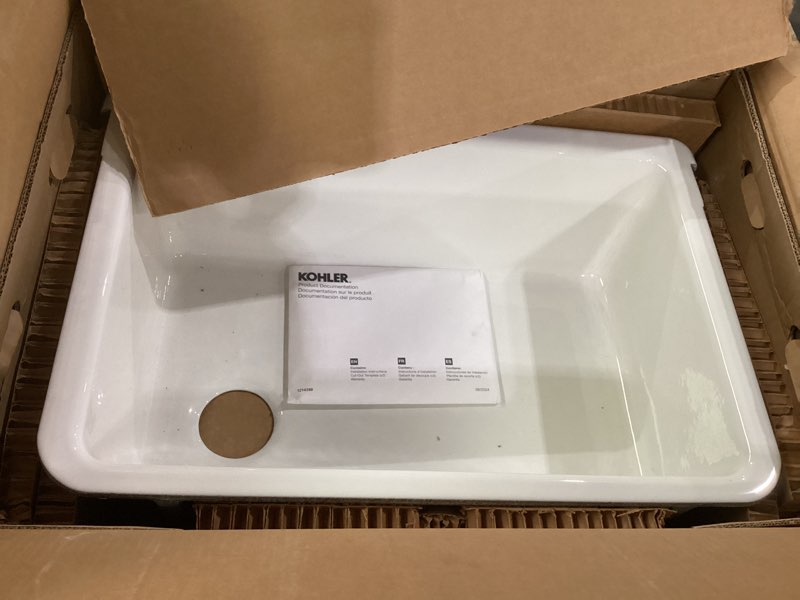 Condition photo showing Good Condition for kohler whitehaven® 32-1/2" self-trimming undermount single-bowl sink with short apron, farmhouse kitchen sinks, k-5826-0, white single bowl 33 inch white
