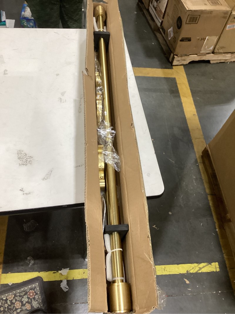 Condition photo showing New/Like New for warm gold double curtain rods, double drapery rod 36-72 inch, decorative curtain rod with cap finials, 1 inch front and 5/8 inch diameter back dual curtain rod adjustable double window rods warm gold warm gold 36-72"