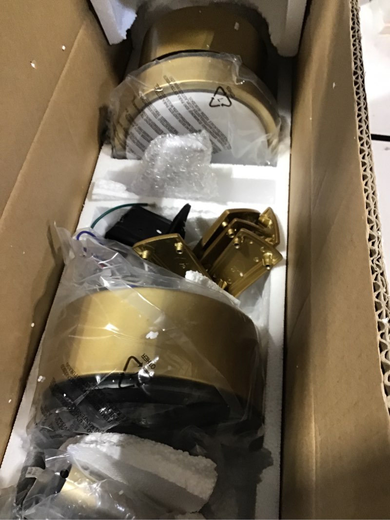 Condition photo showing New/Like New for Ceiling Fans with LED Lights, 52 Inch 5-Blade Ceiling Fan Remote Control, Industrial Ceiling Fan with Reversible DC Motor, Downrod Mount LED Ceiling Light Chandelier for Bedroom (Gold & Black)