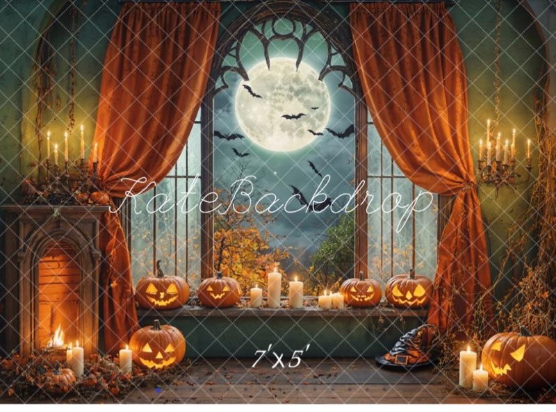 Kate 10x10ft Halloween Backdrops for Photography Horrible Pumpkin Lantern Background Full Moon Scary