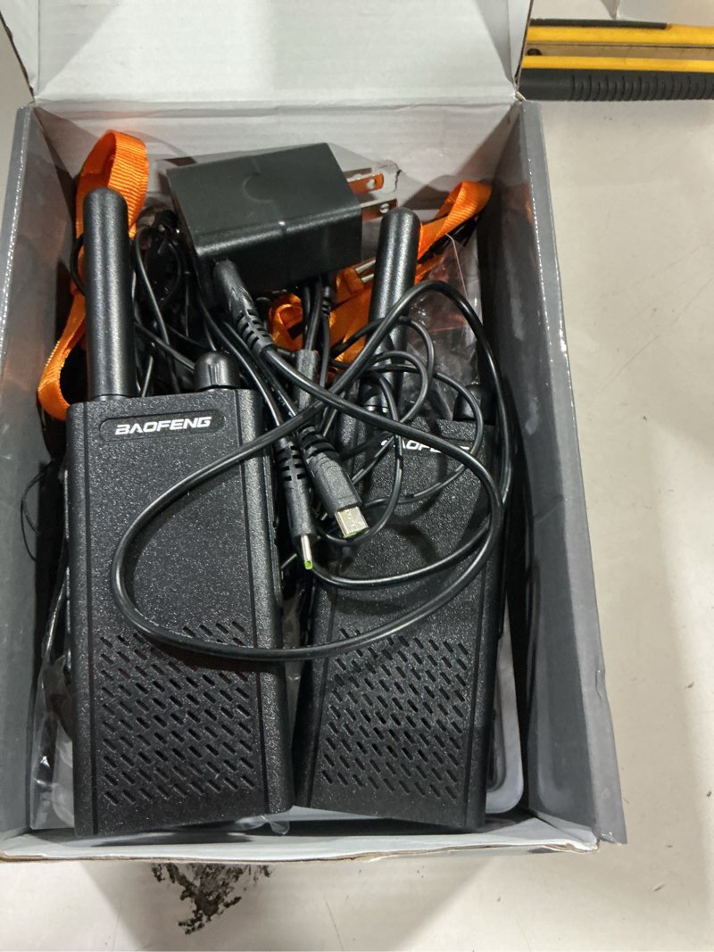 Condition photo showing As Is for baofeng t26 walkie talkies long range, rechargeable li-ion battery 16 frs channel two way radios with earpieces for adults, handheld mini compact walky talky with type-c charging 4pack