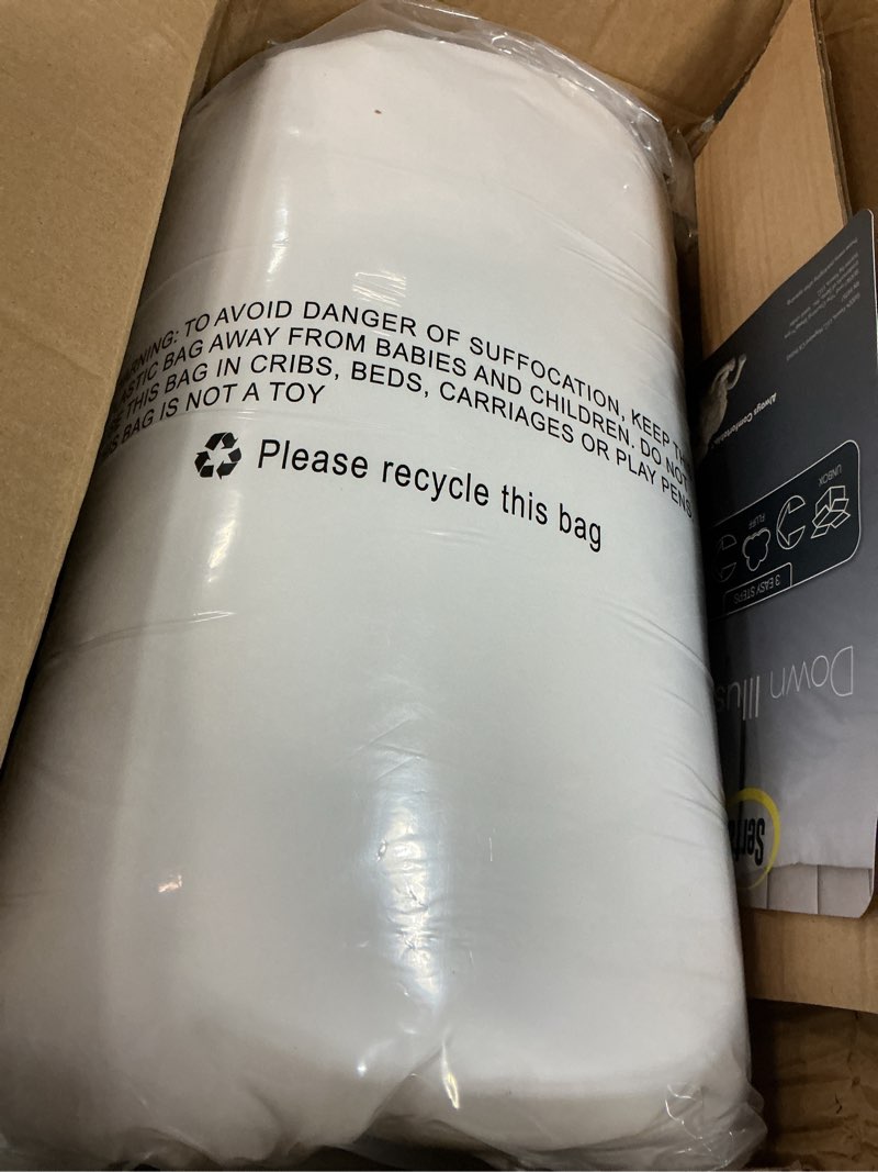 Condition photo showing New/Like New for Serta Down Illusion Soft Hypoallergenic Soft/Medium Bed Pillows for Side, Stomach or Back Sleepers (2 Pack), Queen, White White Queen Soft/Medium