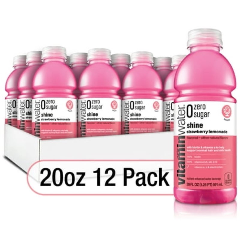 ((Best By/Oct/2025))vitaminwater zero sugar shine  electrolyte enhanced water w/ vitamins  strawberry lemonade drinks  20 fl oz  12 Pack